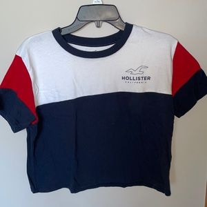 Red, white, and navy blue cropped tee from Hollister